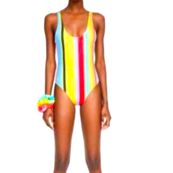Zara stripped multicolored low back one piece swimsuit bathing suit 🩱 sz small s - Picture 1 of 8